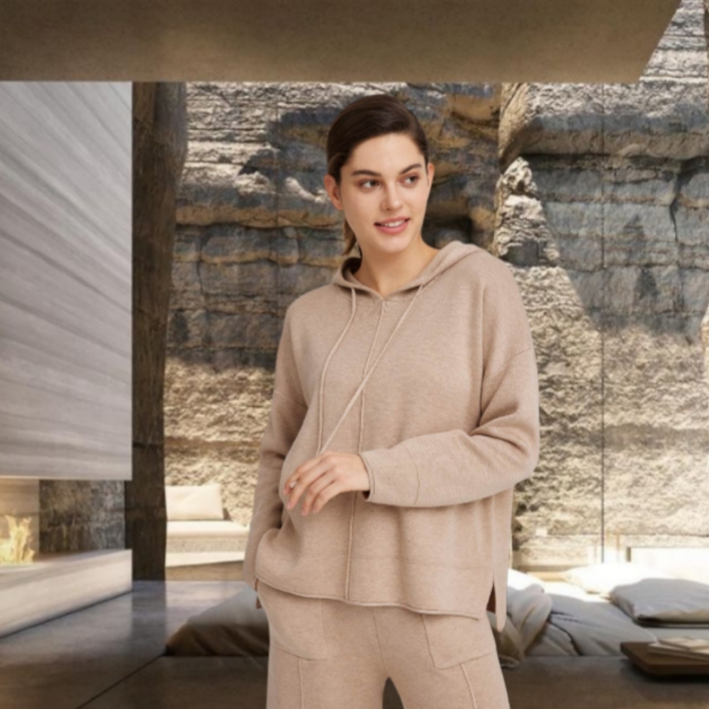 Nap Loungewear Heverly Wool Hoodie Size Small S $159 MSRP Light Mocha Mousse